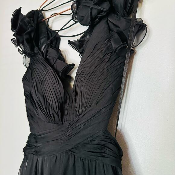 MAC DUGGAL Ieena Black Chiffon Lace Up Back Cut Out Middle Gown Dress Size 6 - Picture 12 of 16